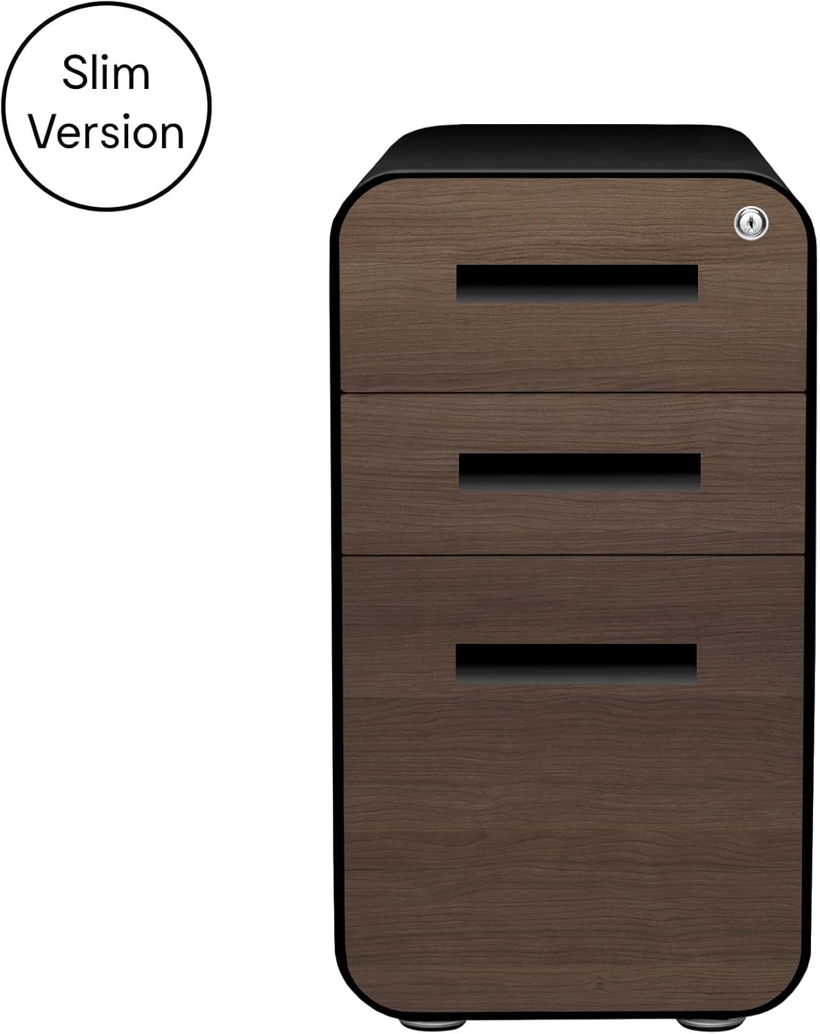Laura Davidson Furniture Stockpile Slim 3-Drawer Mobile File Cabinet with Lock - Under Desk Metal Filing Cabinet, Legal/Letter File Folders, Wheels & Stationary Feet, Assembled, Black/Wood Faceplate