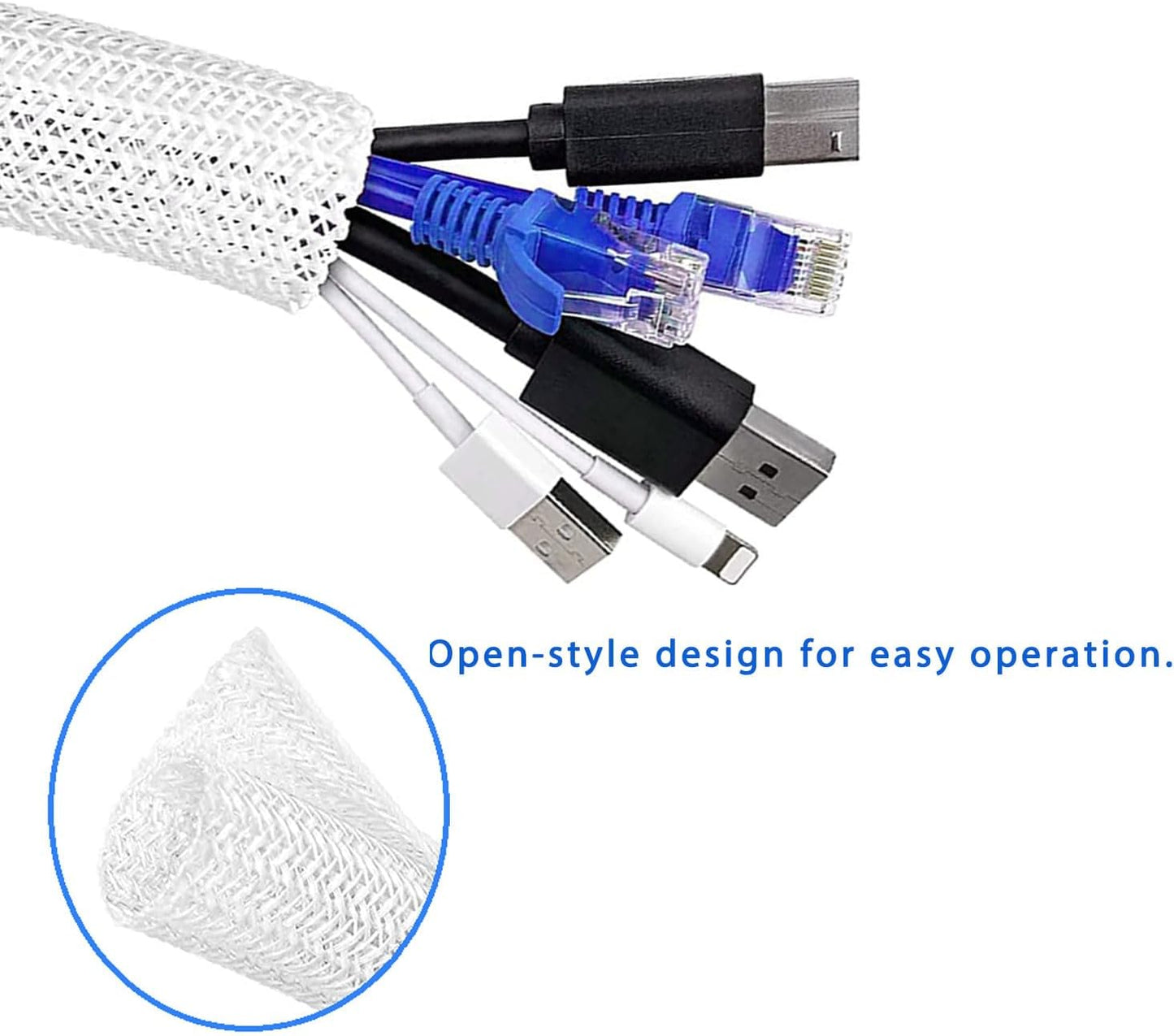 Pet Proof Split Cable Sleeve Organizer - Cord Cover Protector for Desk, Hide Wires from Cats Chewing, Computer Cord Management (3/4inch-5ft, 2Pcs, White)