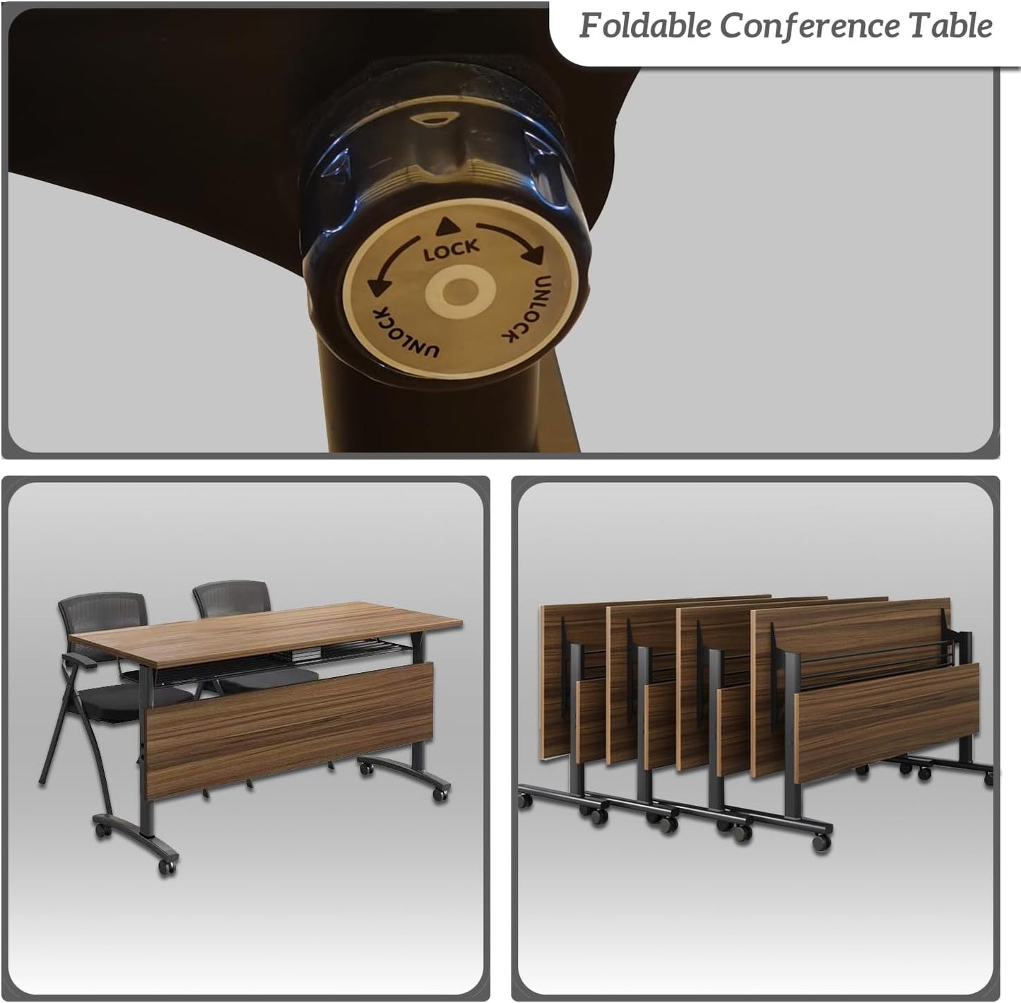 Folding Conference Table,Mobile Conference Room Tables Rolling Meeting Table with Caster Wheels,Flip Top Mobile Training Table,Foldable Rectangle Seminar Tables for Office,Classr (8pack, 61in)
