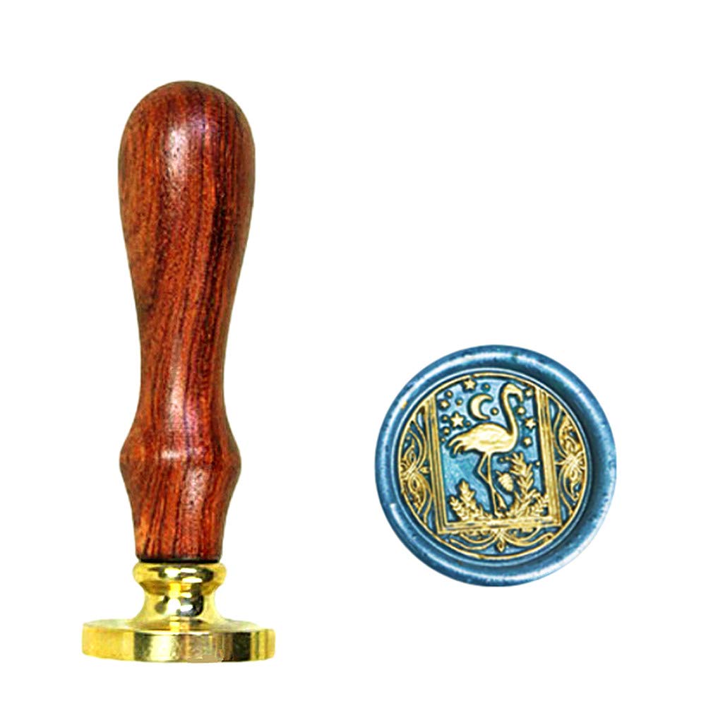 Starry Flamingo Wax Seal Stamp With Removable Brass Head Wooden Handle - Retro Vintage Animal Sealing for Letter Cards Invitations