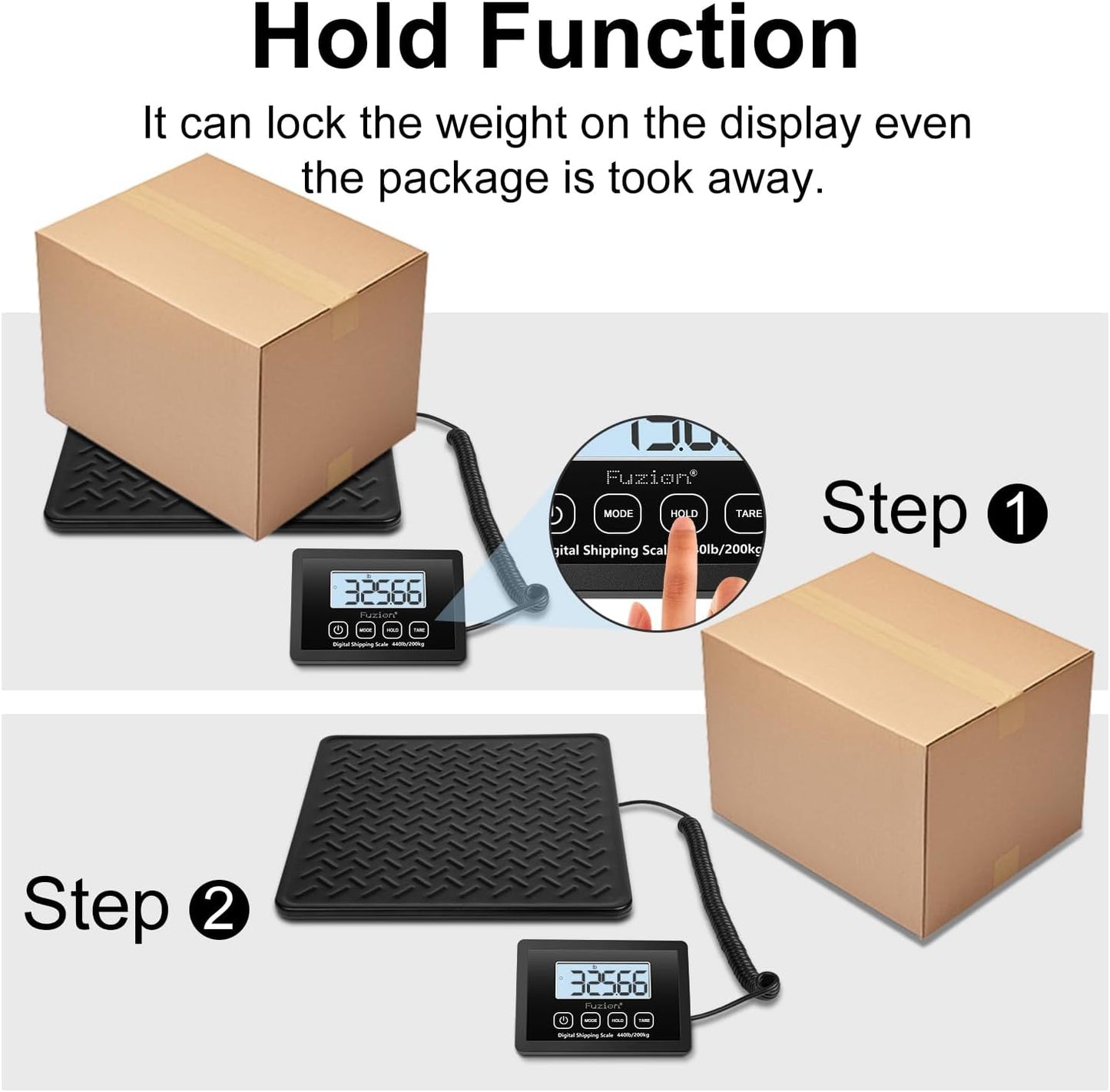 Fuzion Shipping Scale, 440LB x 10g High Accuracy Digital Postal Scale, Durable Alloy Steel Platform, Heavy Duty Scale for Packages, Postage, Luggage, Battery and AC Adapter Powered