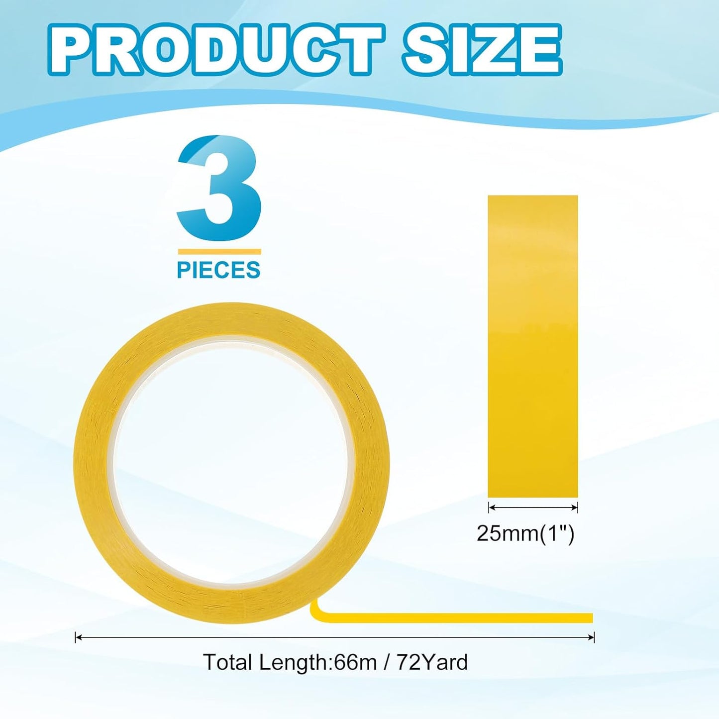 MECCANIXITY Whiteboard Tape 1" x 72 Yard Pinstripe Graphic Chart Line Grid Marking Tapes for Classroom Office Dry Erase Board Art, Dark Yellow, Pack of 3