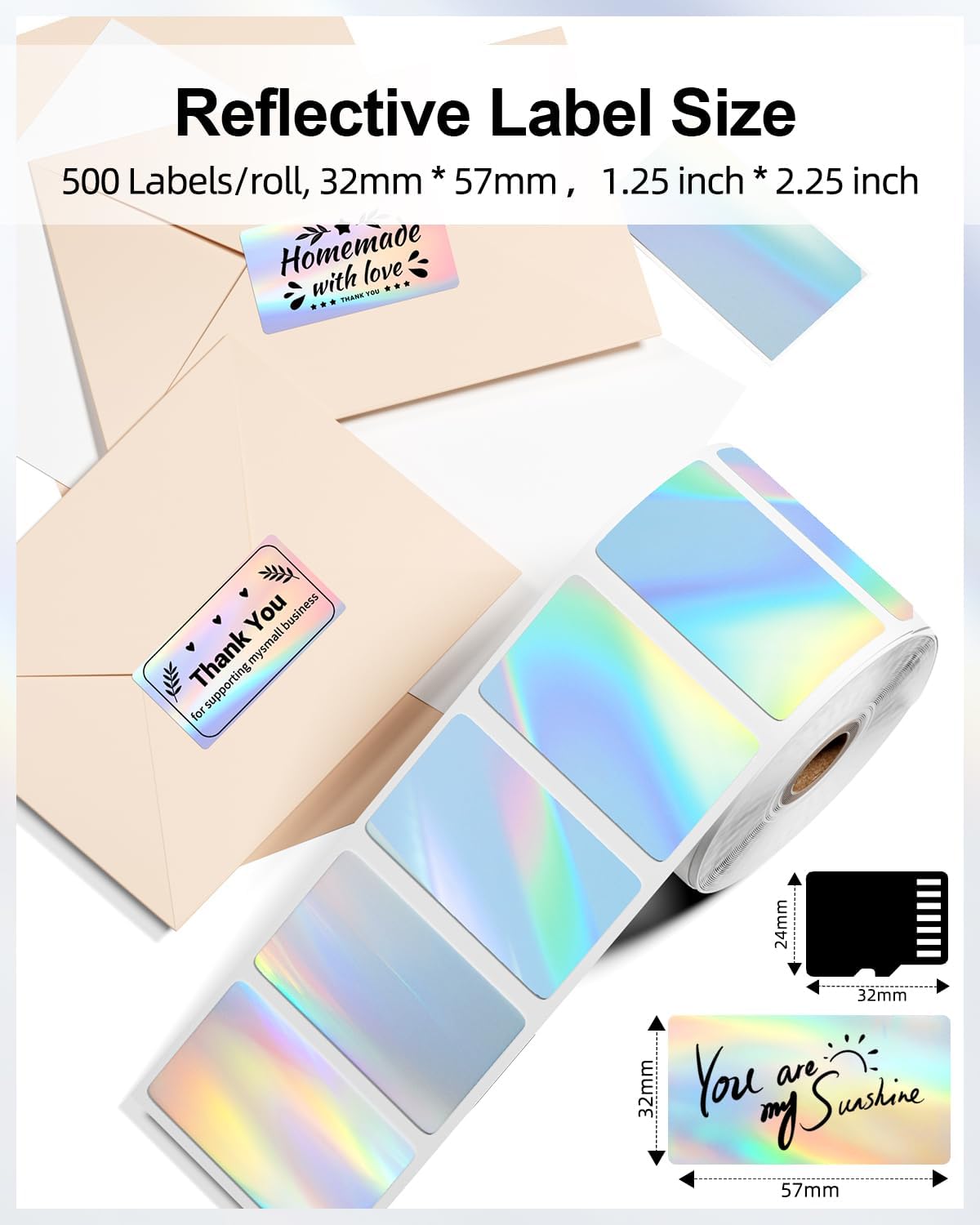 Phomemo 2.25”x1.25” Reflective Thermal Labels, Color Self-Adhesive Stickers Label, Relly Cool Thermal Printer Label for Address, Logo, Shipping, Barcodes, QR Code (500 Labels/Rolls,1 Roll