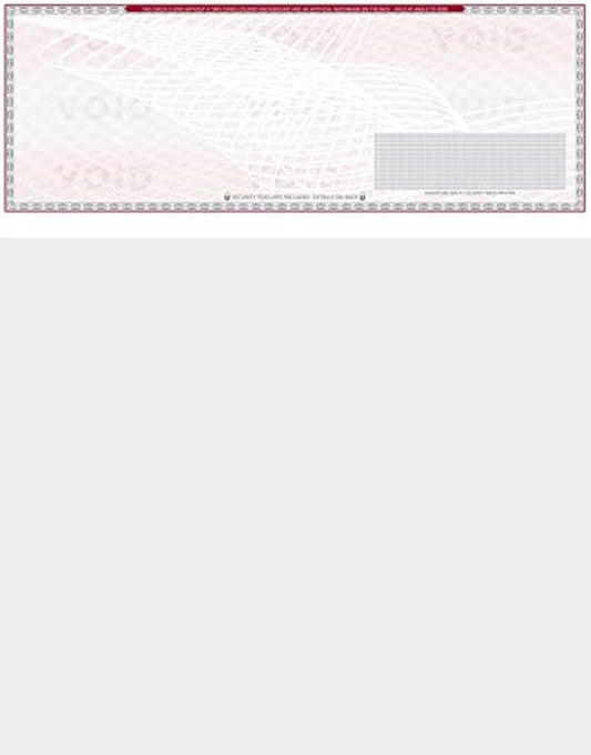 250 Blank Check Stock - Check on Top Art Deco- Paper Weight # 70"High Security" Check Paper Grey/Red Art Deco