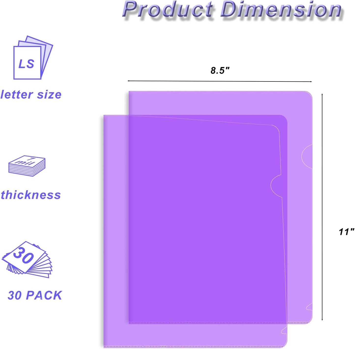 HOUYEE 30 Pack Clear Document Folder, Plastic Paper Sleeve Fit for Letter Size Paper, for Home, Office, and School Use(6 Assorted Colors)