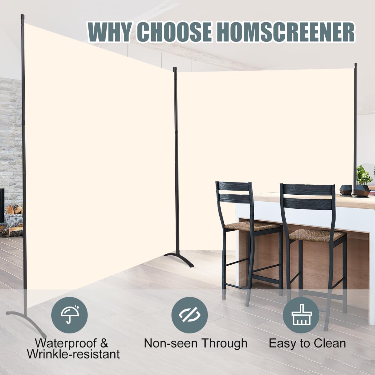 Room Divider 6FT Folding Privacy Screens, Partition Room Dividers w/Freestanding Design, Portable Wall Divider for Room Separtation, Fabric Screen Panel for Home Office Dorm (Beige, 2 Panel)