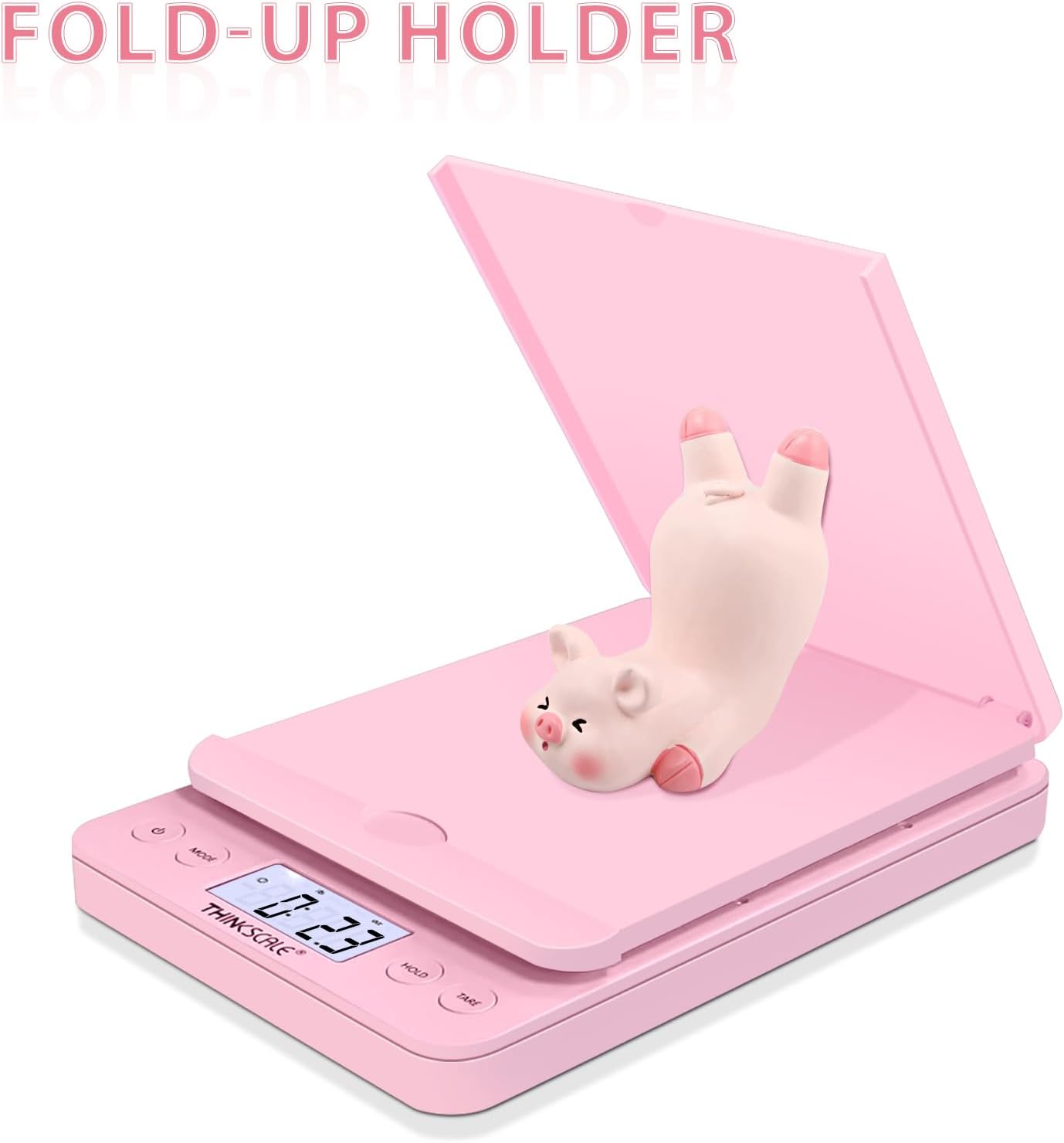 THINKSCALE Shipping Scale, 86lb/0.1oz Postal Scale-Candy Pink Style, Hold/Tear Function, Flip up Holder Postage Scale, Digital Scale for Packages Small Business and Mails, Battery & AC Adapter