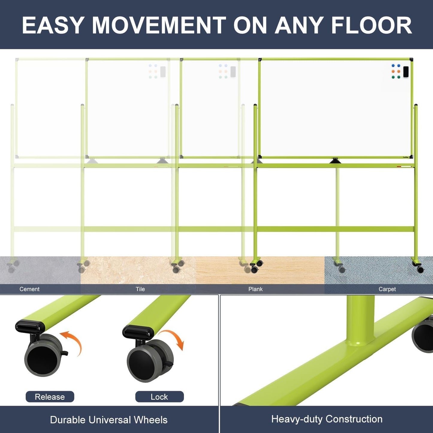Rolling Whiteboard, 48x32 Inches Mobile Whiteboard on Wheels, Magnetic Dry Erase Board with Stand, Standing White Board for Office, School, Home, Large Double Sided White Board with Paper Pad