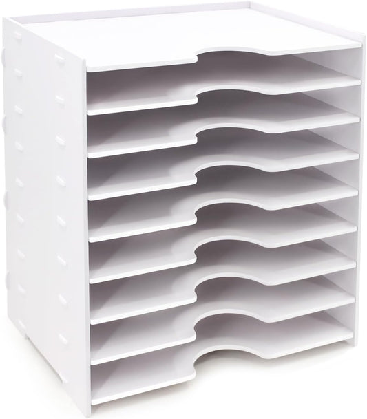 SONGWAY File Organizer for Desk - 9 Tier Wide Document Holder, Letter Mail Tray Storage Rack, File Sorter Organizer, Paper Storage Holder, Desktop Organizer for Home Office School, White