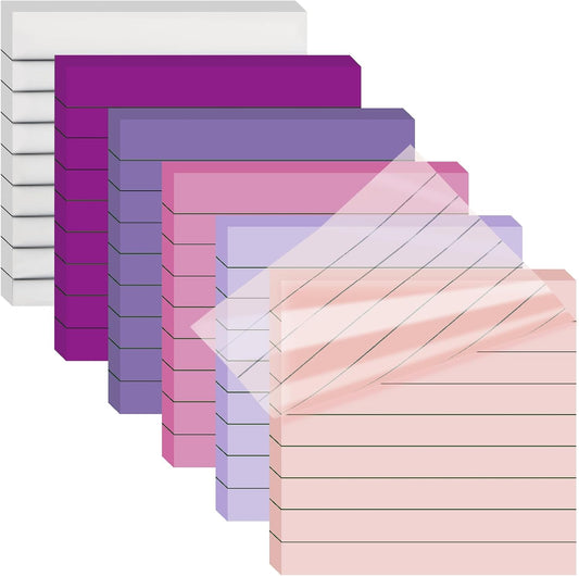 3x3 Inch Transparent Sticky Notes 300 Sheets, Clear Translucent Lined Self-Adhesive Memo Repositionable Reminder Pad for Office, College Students, Planners, Journals, School Supplies (Purple)