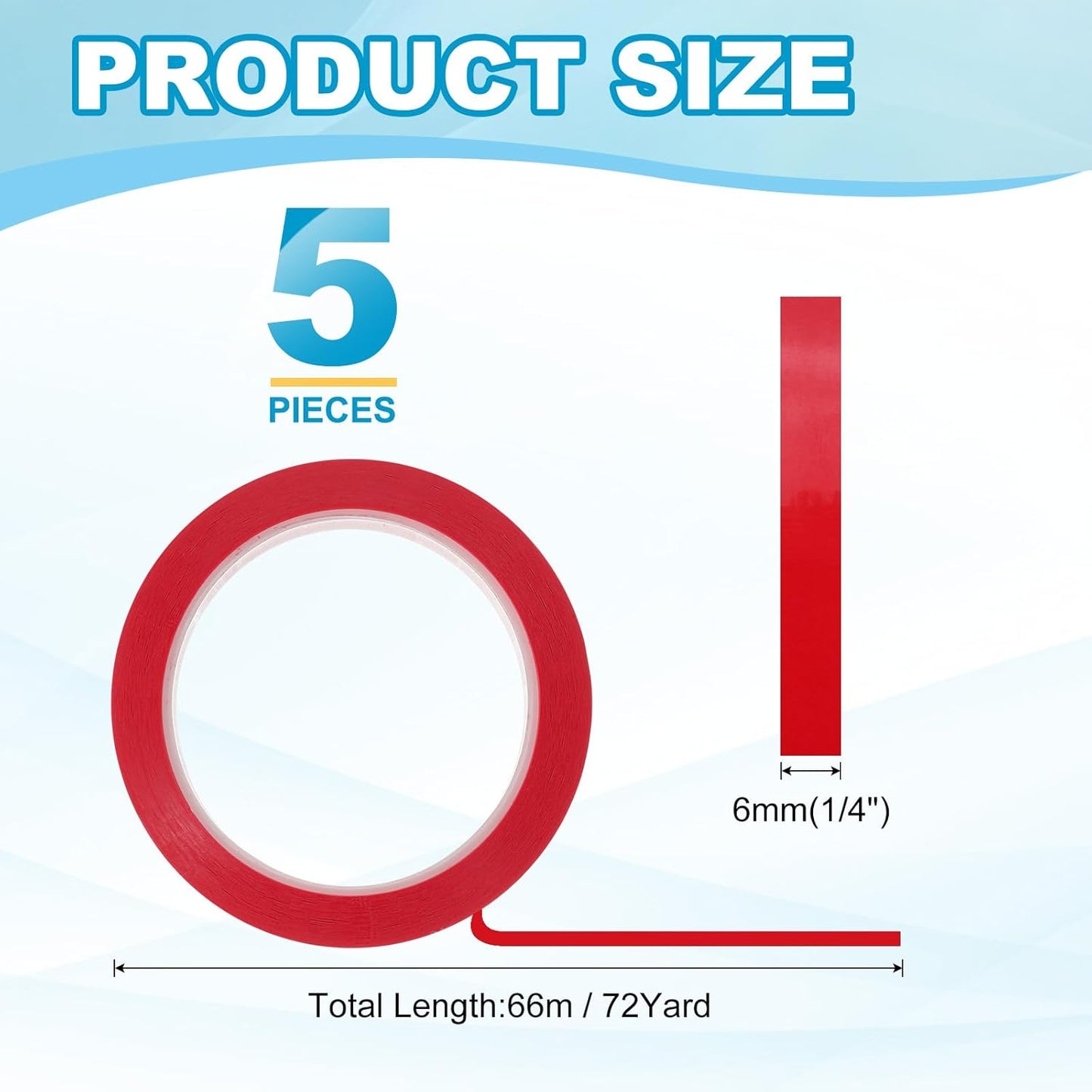 MECCANIXITY Whiteboard Tape 1/4" x 72 Yard Pinstripe Graphic Chart Line Grid Marking Tapes for Classroom Office Dry Erase Board Art, Red, Pack of 5