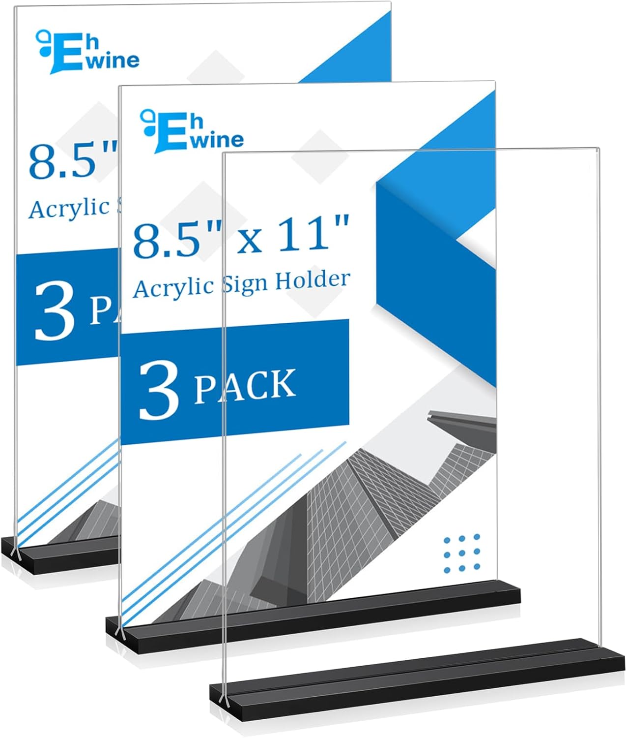 EHWINE 3 Pack Acrylic Sign Holder 8.5 x 11, Double-Sided Stand up Table Top Sign Holders, Clear Acrylic Picture Frame Menu Flyer Paper Holder Display Stand for Office Business Store Wedding Party(Black Base)