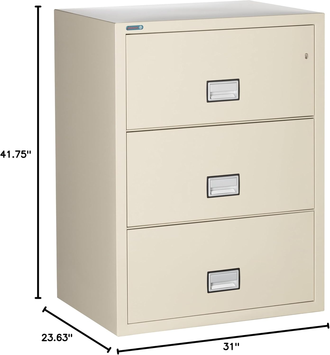 31 inch Wide 3-Drawer Lateral Fireproof File Cabinet – Legal and Letter Size Filing – Key Lock – Water Resistant – Fire Safe and Impact Rated – Putty Finish – Model LAT3W31P