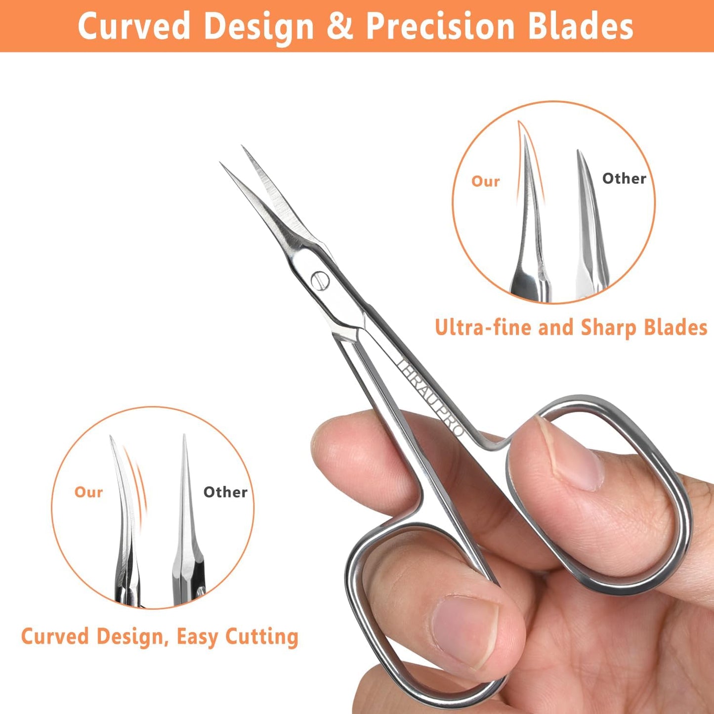 THRAU Cuticle Scissors Extra Fine for Women and Men, Profession Stainless Steel with Precise Pointed Tip Grooming Blades, Manicure, Pedicure, or Trim Nail, Eyebrow, Eyelash, and Dry Skin