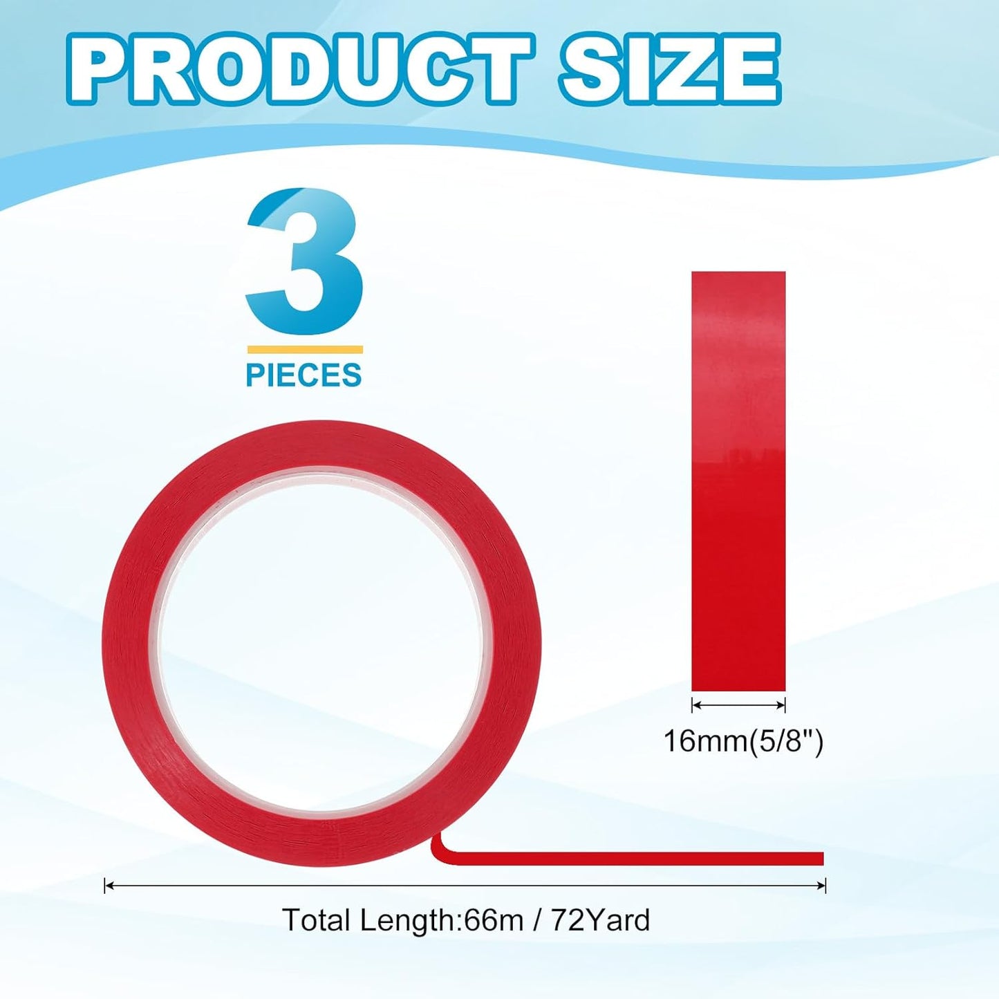 MECCANIXITY Whiteboard Tape 5/8" x 72 Yard Pinstripe Graphic Chart Line Grid Marking Tapes for Classroom Office Dry Erase Board Art, Red, Pack of 3