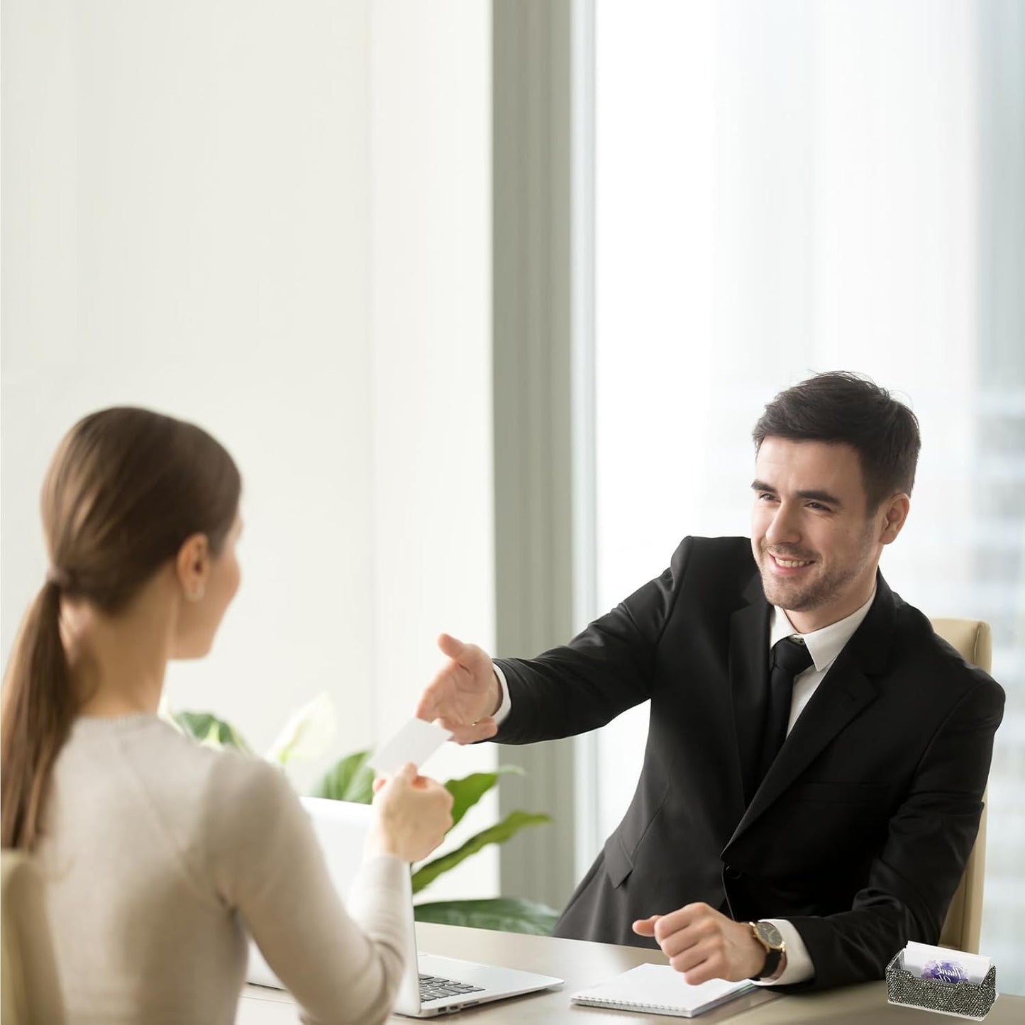 PATIKIL Rhinestone Business Card Holder, Crystal Business Card Holders Bling Business Card Organizer Display Stand for Desktop Desk Office Exhibition, Grey