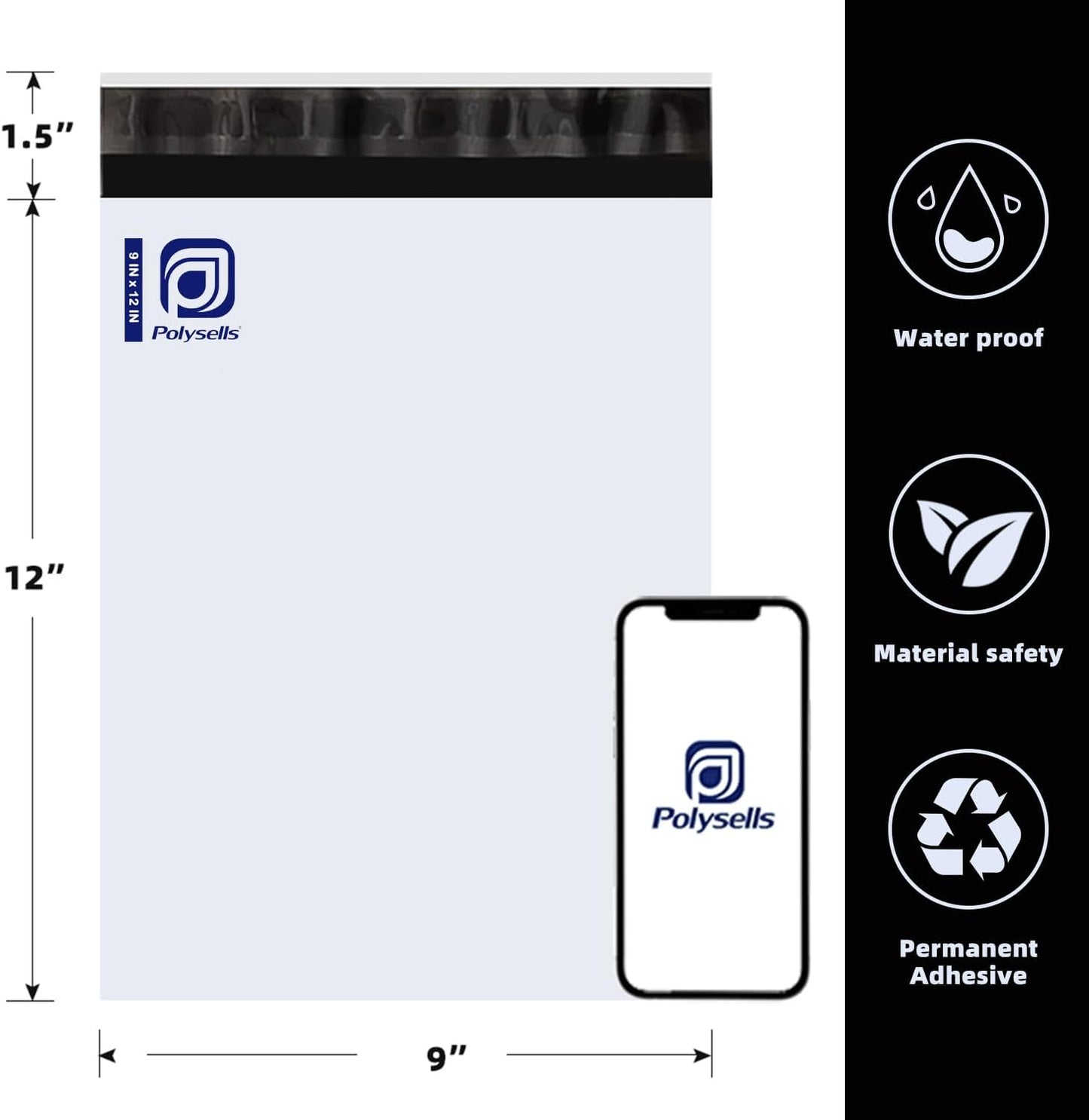 POLYSELLS 1000 pcs 9x12 Inch White Poly Mailers Shipping Envelopes, Strong Adhesive Sealing, Waterproof, and Tear-resistant Postal Mailing Bags for Clothing, Books, and Accessories
