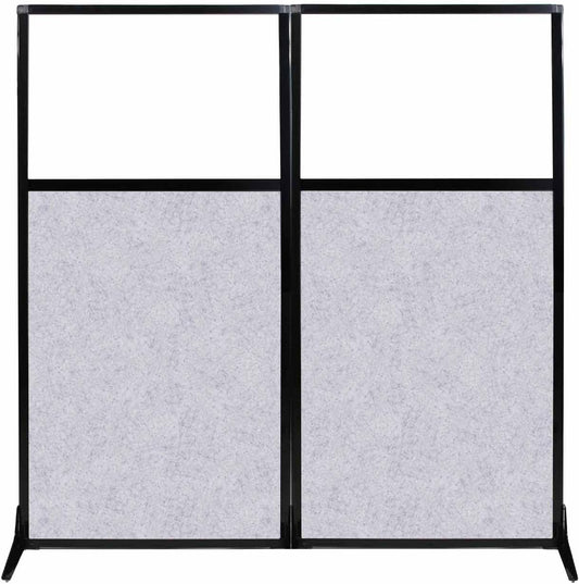 Versare Office Workstation Screen | Portable Wall Divider | Modern Cubicle | Freestanding Privacy Screen | Flexible Work Space | 2 Panels | 66" Wide x 70" Tall Marble Gray SoundSorb Panels With Window