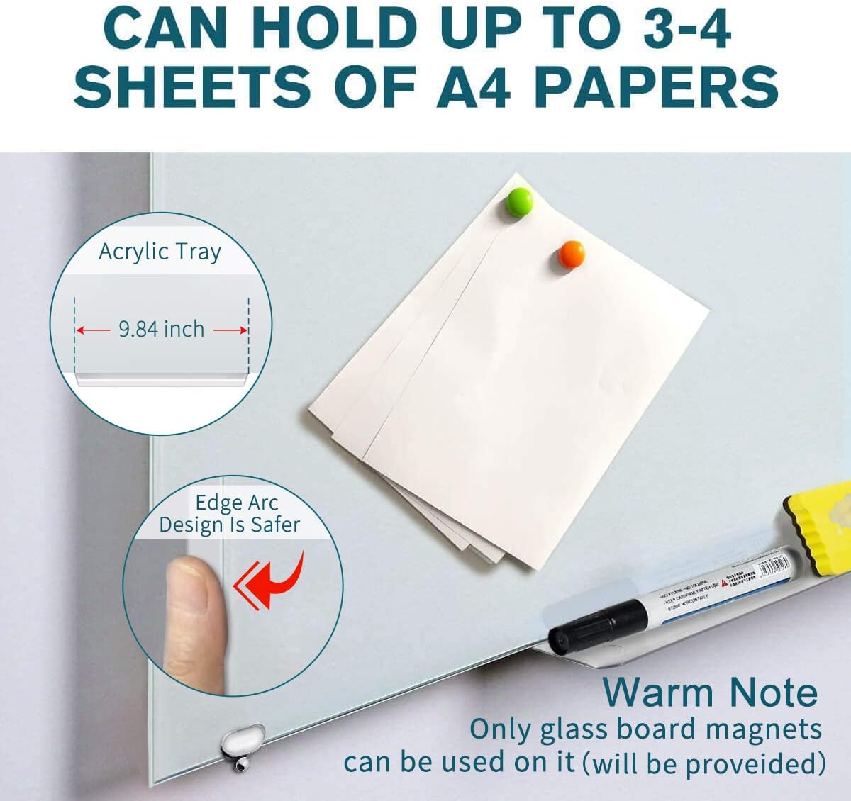 2-in-1 Glass White Board 72" x 43" Extra Large Splicing Magnetic Tempered Glass Whiteboard for Wall, ZHIDIAN Morden Glass Dry Erase Board Frameless Bulletin Board for Office, Home, School