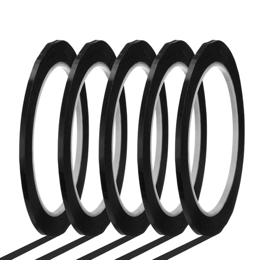 MECCANIXITY Whiteboard Tape 1/8" x 72 Yard Pinstripe Graphic Chart Line Grid Marking Tapes for Classroom Office Dry Erase Board Art, Black, Pack of 5