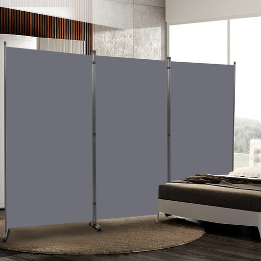 Room Divider 6FT Folding Privacy Screens, Partition Room Dividers w/Freestanding Design, Portable Wall Divider for Room Separtation, Fabric Screen Panel for Home Office Dorm (Grey, 3 Panel-Round Pad)