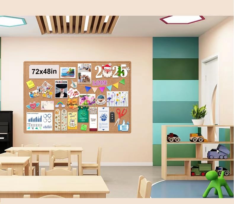 Large Bulletin Board, Foldable 72x48 Inches Cork Board Alternative, Large Felt Board Decorative Pin Board for Wall, Foldable Photo Board Self-Adhesive Vision Board with 36 Pushpins Brown
