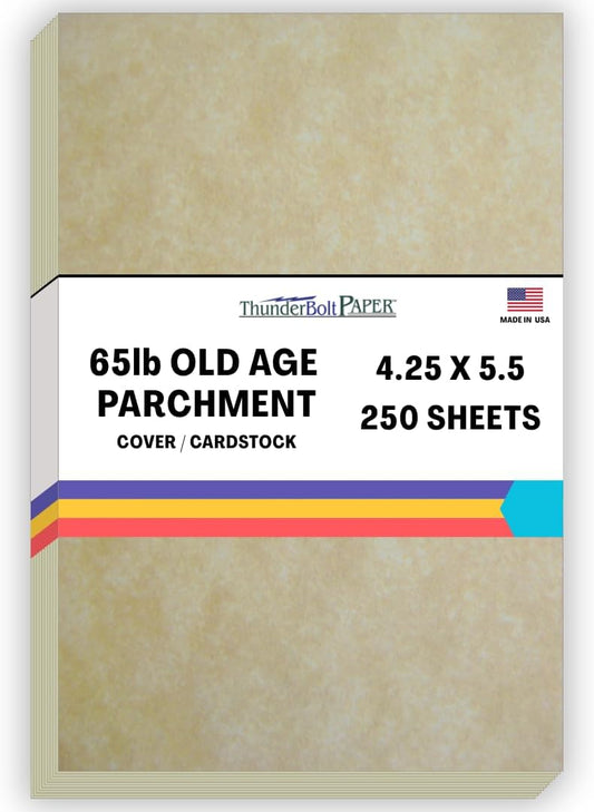 250 Old Age Parchment 65lb Cover Paper Sheets 4.25" X 5.5" (4.25X5.5 Inches) Quarter Letter Size - Printable Parchment Semblance by The Pulp Process