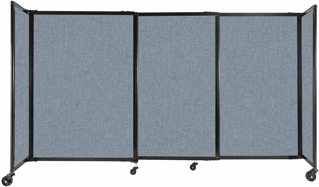 Versare Straightwall Sliding Portable Wall Partition | Freestanding Office Dividers | Locking Wheels | Temporary Room Separator | 7'2'' Wide x 4' Tall Powder Blue Fabric Panels