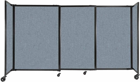 Versare Straightwall Sliding Portable Wall Partition | Freestanding Office Dividers | Locking Wheels | Temporary Room Separator | 7'2'' Wide x 4' Tall Powder Blue Fabric Panels