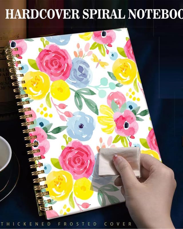 Spiral Journal Notebook,A5 Hardcover Lined Journals for Women Girl 6 x 8.3 in,120 Pages Thick Paper,Cute College Ruled Writing Notebook for Gifts Office Work School(Watercolor Rose Floral)