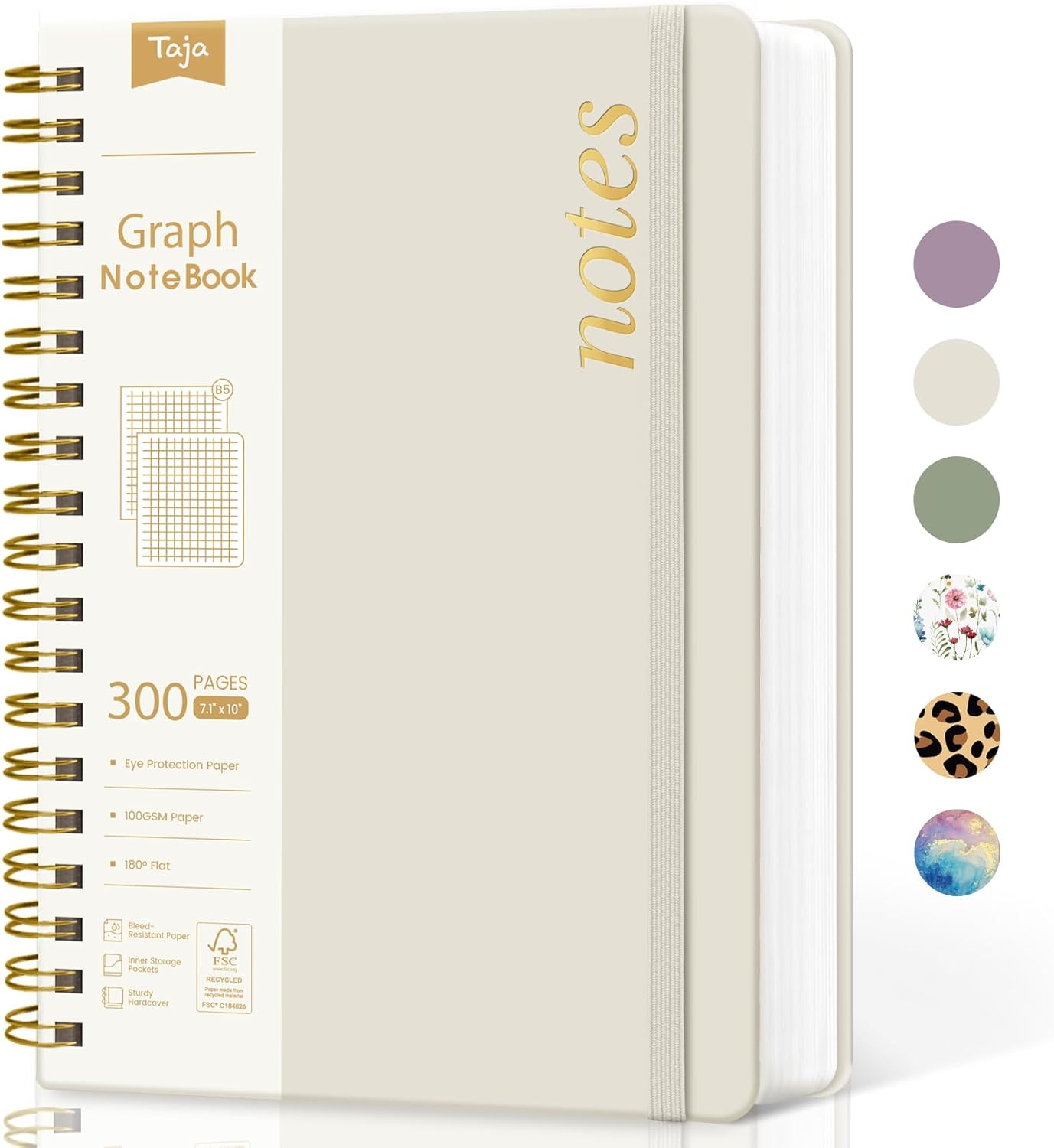 Spiral Graph Paper Notebook Journal for Work, 300 Pages, Thick B5 (7.1"x10") Grid Journals for Women & Writing, Hardcover Notebook for Note Taking, Perfect for Work School Note Taking Business, Grey Beige