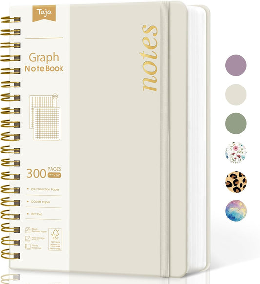 Spiral Graph Paper Notebook Journal for Work, 300 Pages, Thick B5 (7.1"x10") Grid Journals for Women & Writing, Hardcover Notebook for Note Taking, Perfect for Work School Note Taking Business, Grey Beige