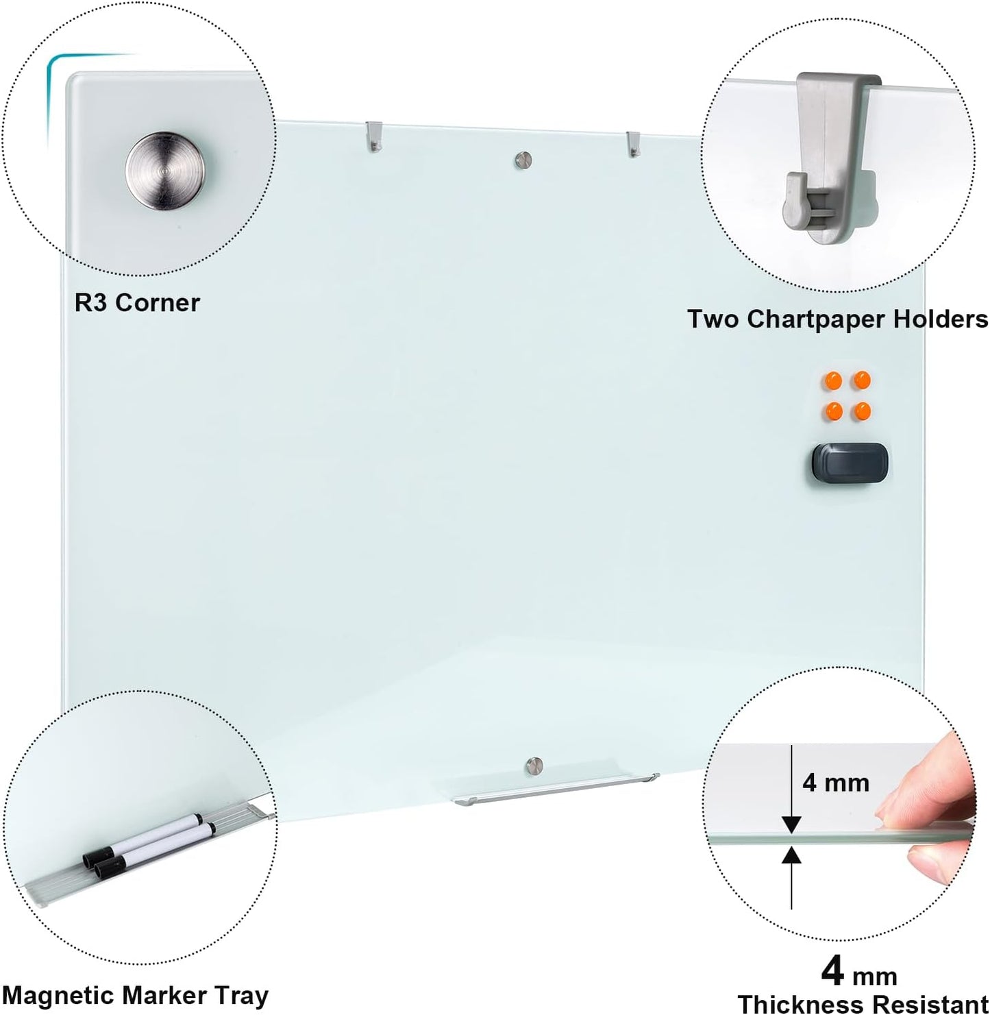 Large Glass Dry Erase Board, 72 x 48 Inches Magnetic Glass Whiteboard for Wall, 6' x 4' Frameless Board for Office, Home, School