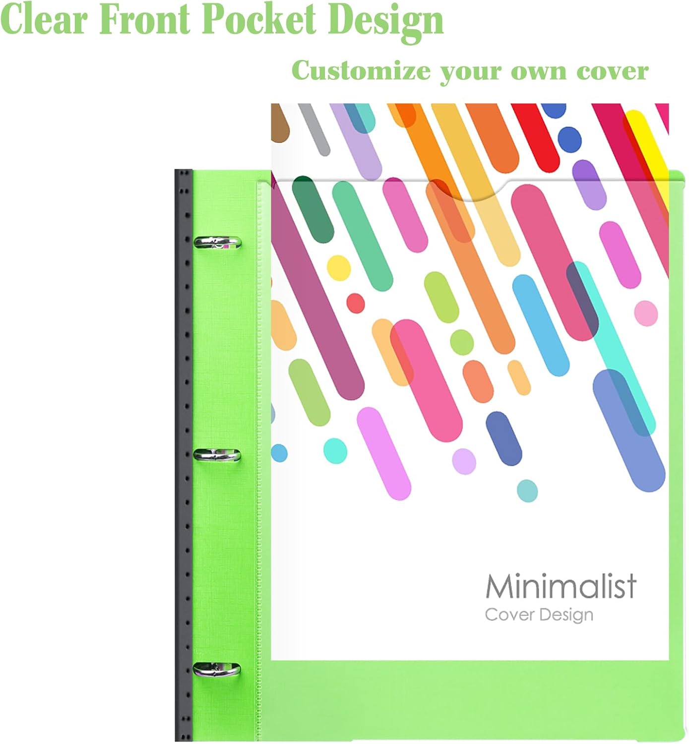 INFUN 1 Inch Telescoping 3 Ring Binder - 1PCS,Flexible Round Binder with Customizable Front Cover and Clear Catalog Pocket, 1 Inch Rings, 225 Sheet Capacity- Green