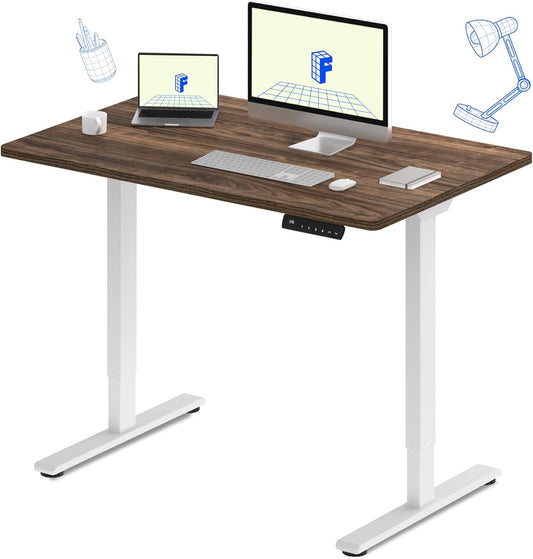 FLEXISPOT E3 Dual Motor Electric Standing Desk 48x30 Inch Whole-Piece Board Height Adjustable Electric Sit Stand Desk (White Frame + Brown Wood Grain Desktop, 2 Packages)