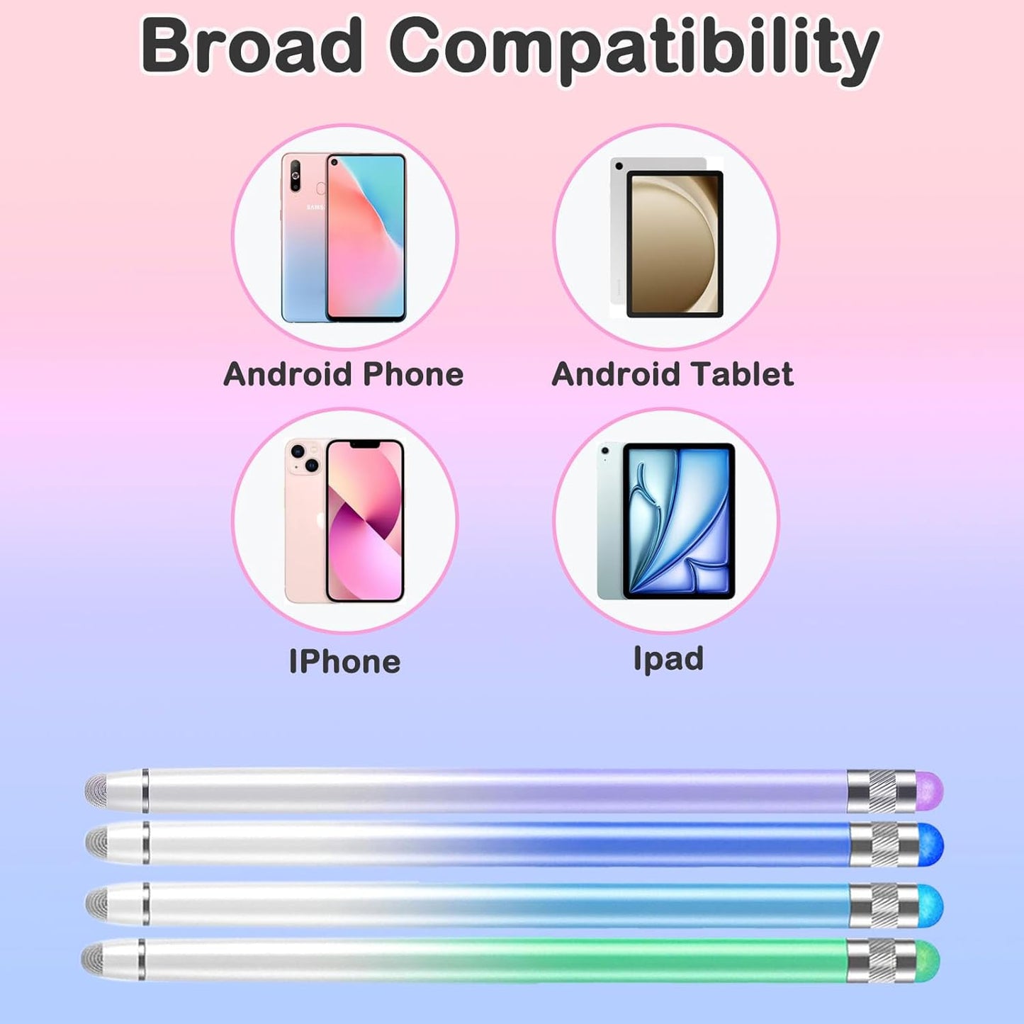 2 in 1 Stylus Pens for Touch Screens High Sensitivity & Precision iPad Pen with 8 Extra Tips,Stylus Pen for iPhone Compatible with All Touch Screen Devices-4 Packs