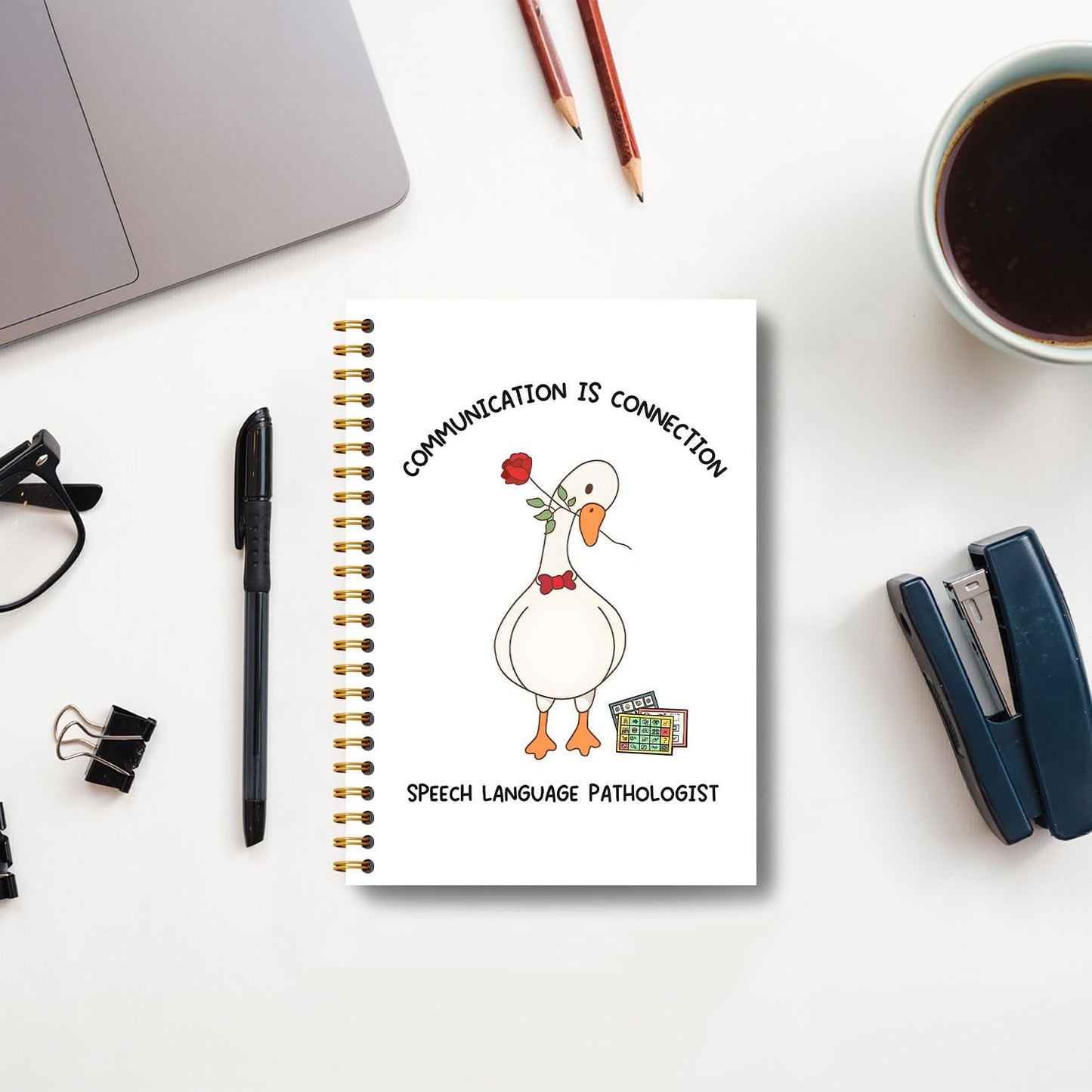 Guymn Speech Language Pathologist Goose Notebook, SLP Speech Therapy Journal, Speech Therapist Gifts, Red Bow Rose Goose Hardcover Spiral Notebooks Journals 5.5x8.3 Inch