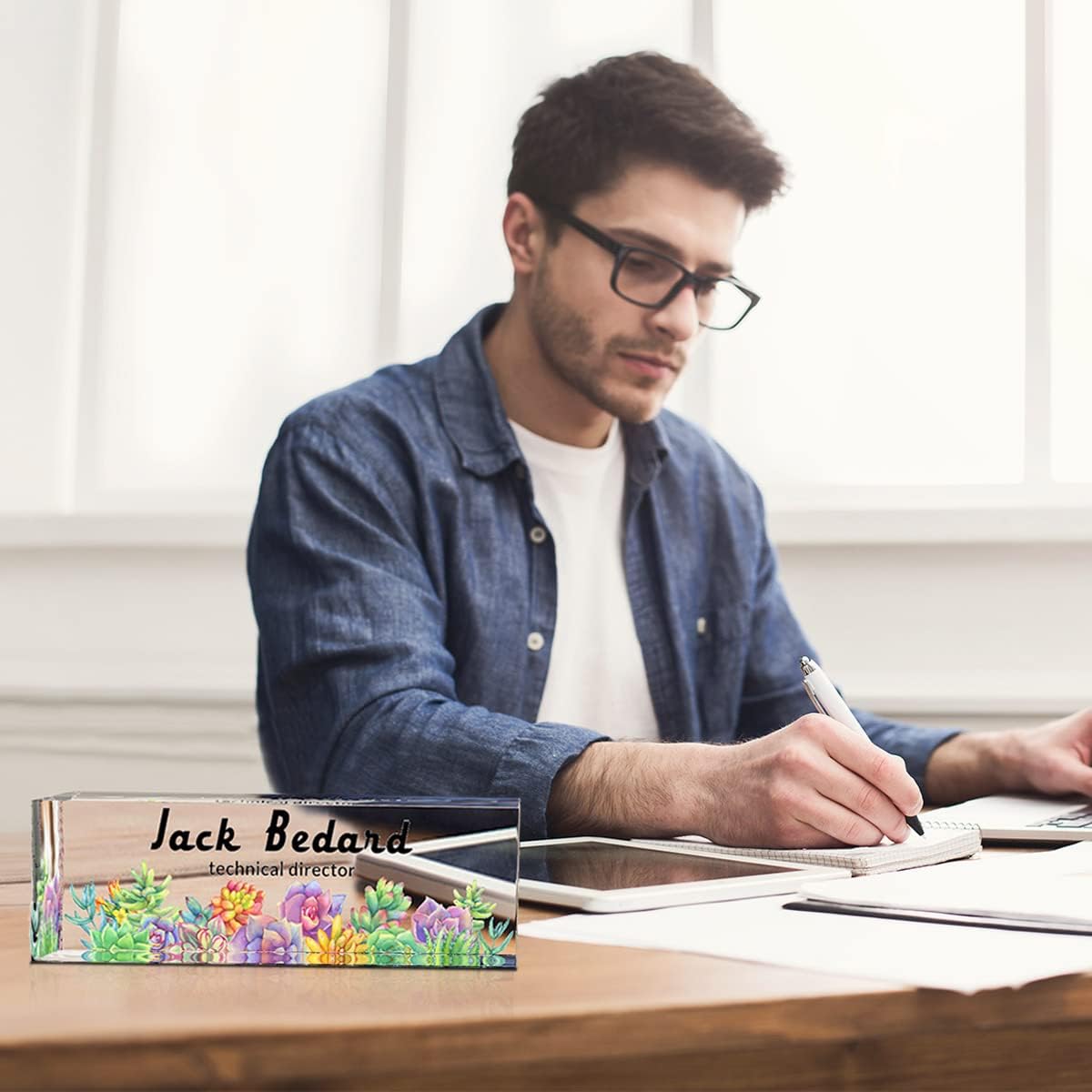 Desk Name Plate Personalized Office Decor | Succulents