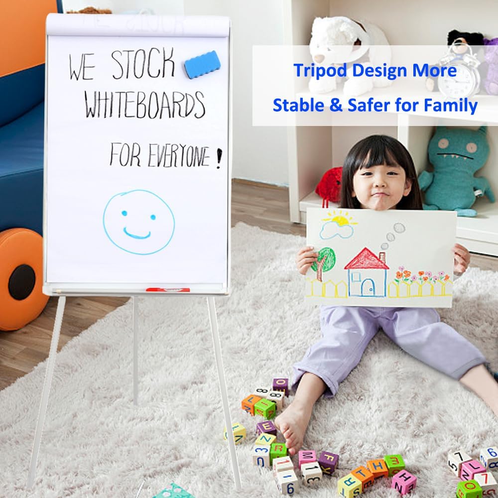 2-Pack Magnetic Dry Erase Easel Set – 36" x 24" Adjustable Height Whiteboard with Tripod Stand, Flipchart Paper, Magnets & Eraser, Great for Office, Classroom & Presentations -White Frame