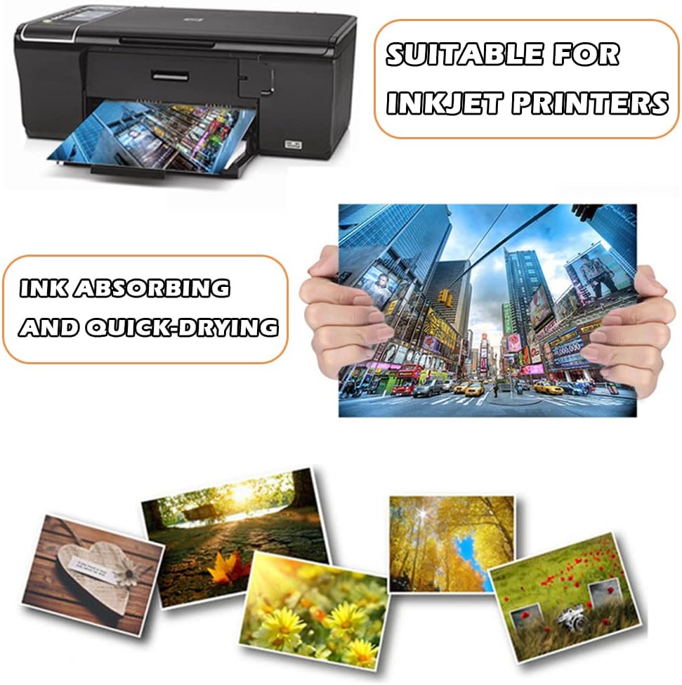4 Sizes Photo Paper, 200gsm High Glossy White Photographic Paper, Advanced Picture for Inkjet Printer (90 Sheets, 3.5 x 5, 4 x 6, 5 x 7, 8.3 x 11.7 Inch)