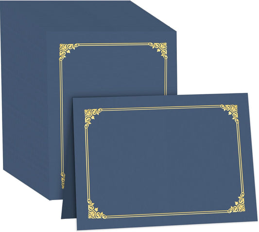 HAUTOCO 90 Pack Certificate Holders, Navy Blue Diploma Holders, Document Award Covers Certificate Folders with Gold Foil Border for 8.5x11 Letter Size