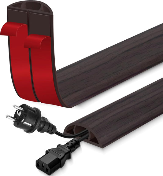 Floor Cord Cover for Wires on Floor Self Adhesive Cord Hider Floor Cable Management Wire Covers for Cords Protector Prevent Cable Trips Cord Cavity W 0.59" x H 0.31", Black Walnut, 3.3Ft