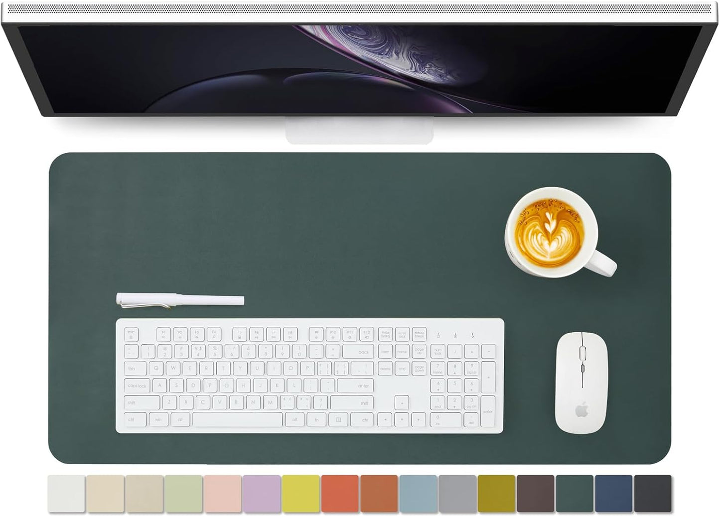 Leather Desk Mat - Non-Slip PU Desk Pad for Office and Home - Desk Organization and Accessories - Ideal for Large Mouse Pad and Desk Mats on Top of Desks (Dark Green,27.6"x 13.8")