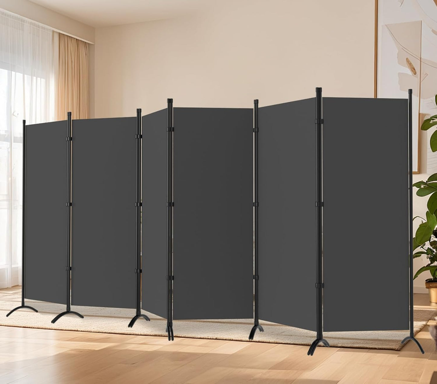 Room Divider-6 Panels Grey Folding Privacy Screens, 6 ft Partition Room Dividers Wall for Separation, Home, Office, Classroom, Studio