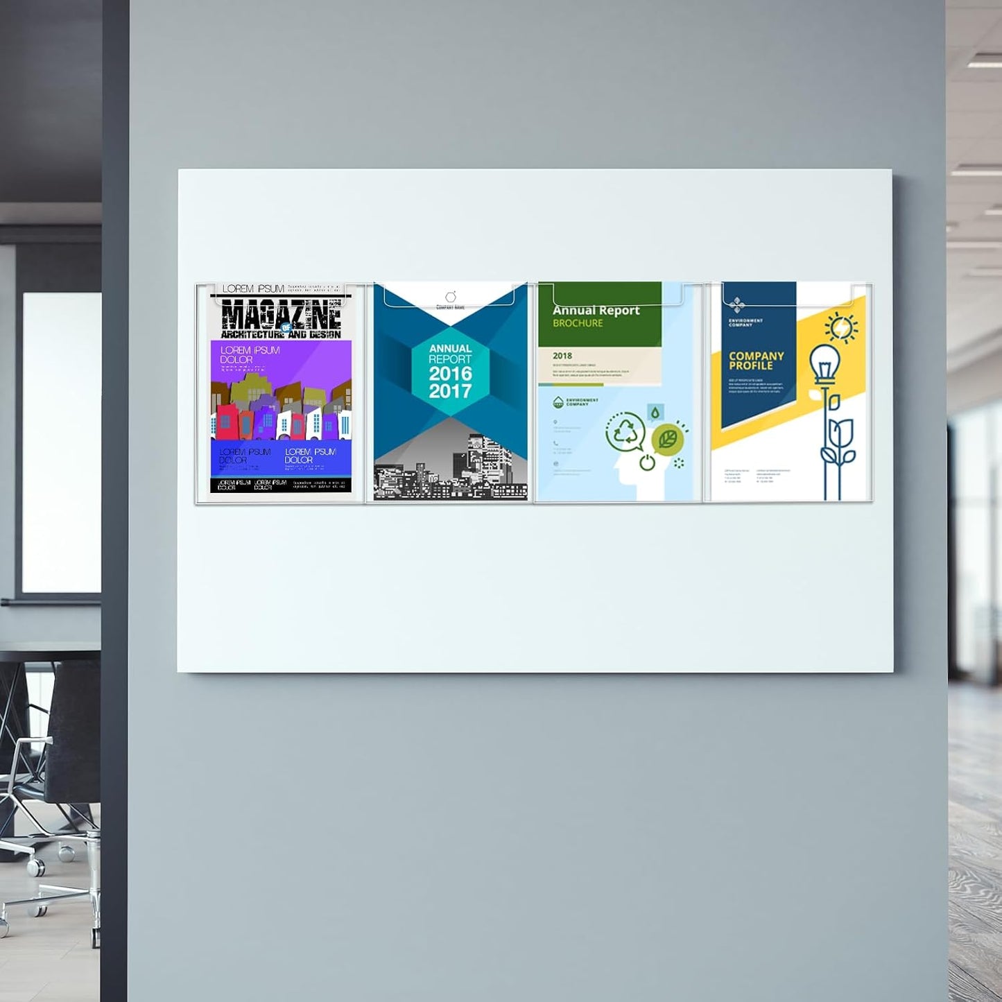 Barydat Acrylic Brochure Holder, 8.5 x 11 Inch Flyer Magazine Display Wall Mount Pamphlet Rack Clear Plastic Brochure Stand Literature Holder for Office Classroom Home (4 Pockets)