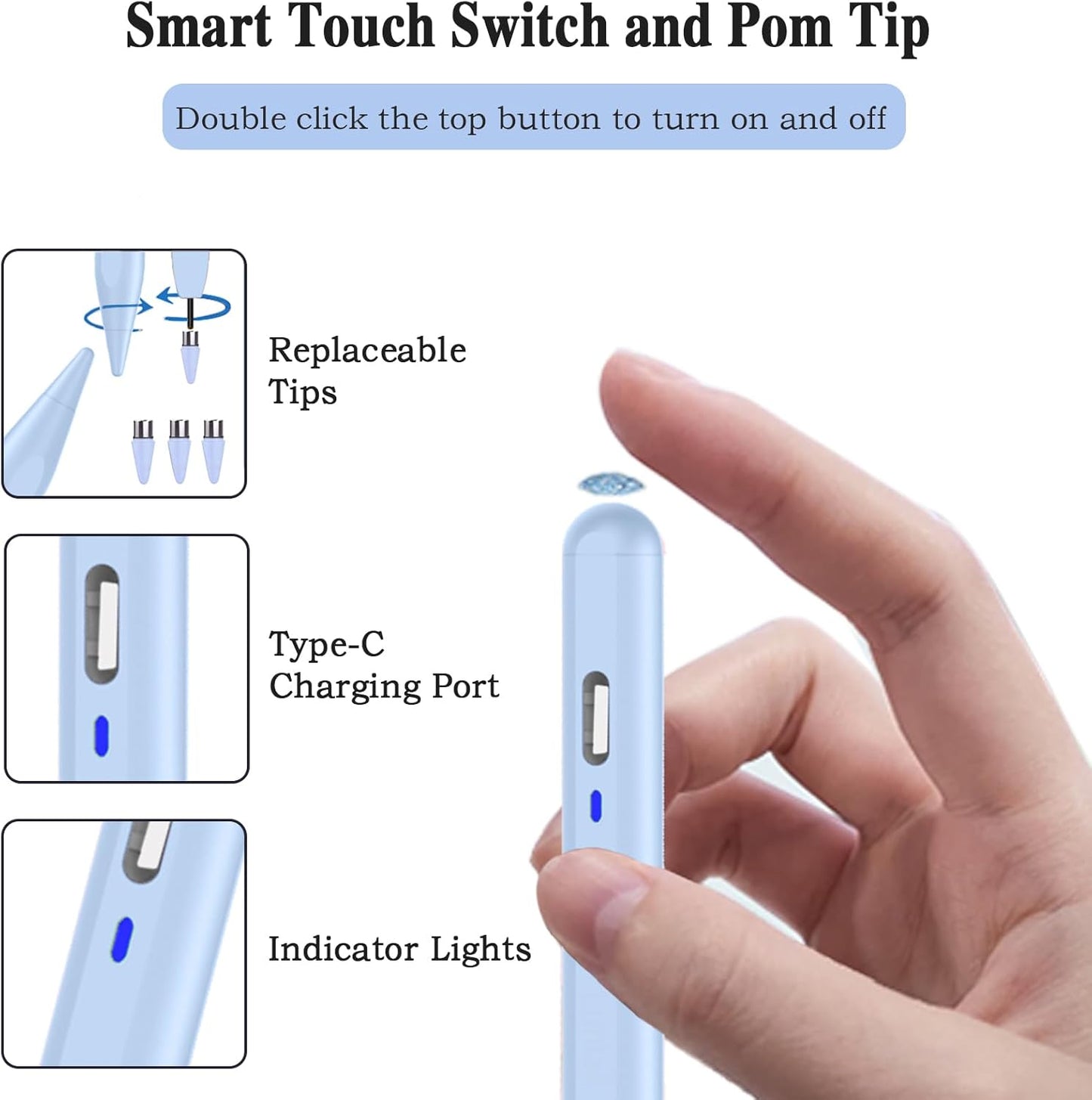 Universal Stylus Pen for iOS/Android,Drawing & Writing Rechargeable Touch Screen Pen Magnetic Tablet Stylus with POM Tip for iPhone/Samsung/XiaoMi/Huawei/Vivo/Lenovo and Other Android Device -Blue