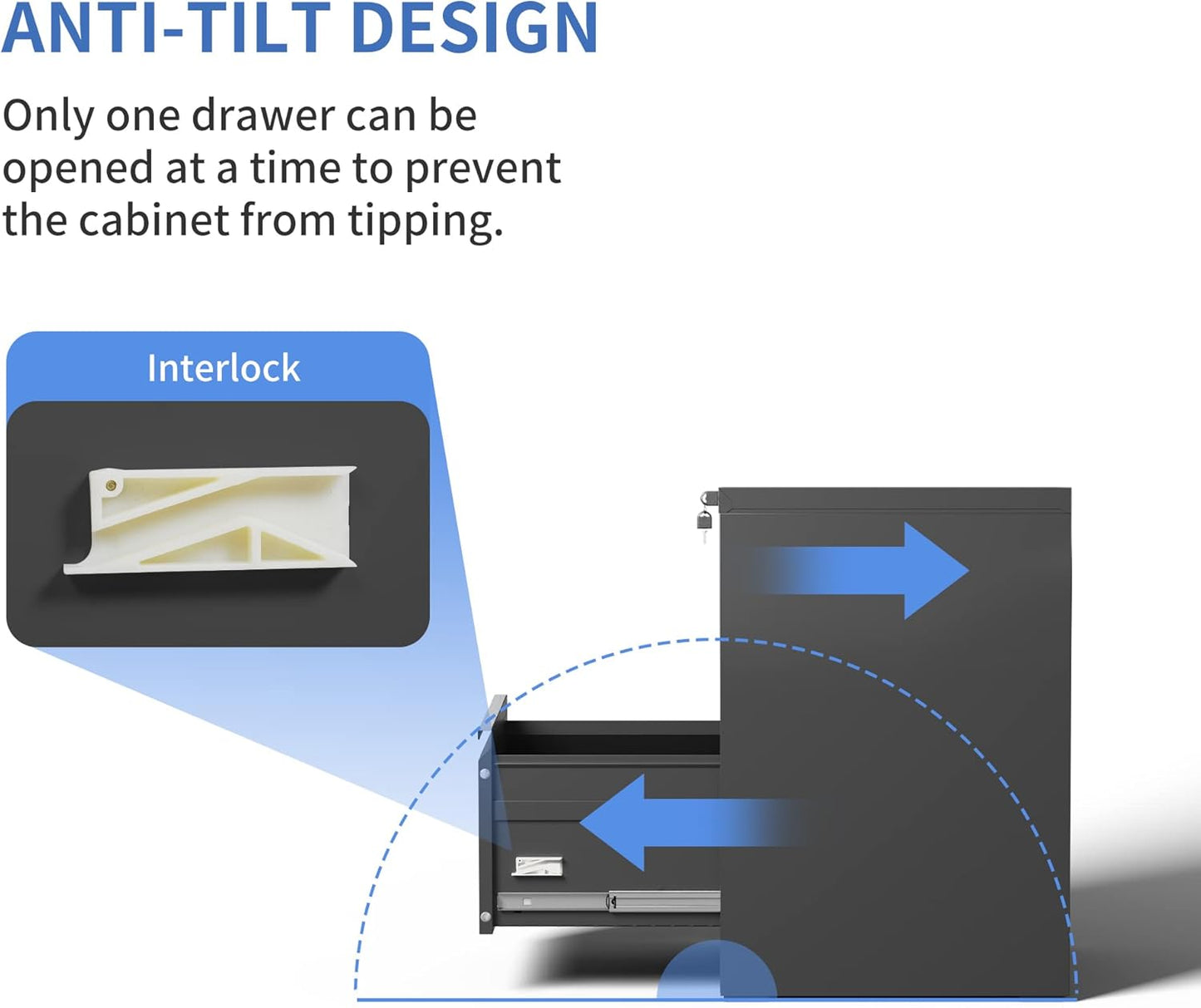 2 Drawer File Cabinet with Lock, Vertical File Cabinet with Lock, Locking File Cabinet Hanging Files for A4/ Legal/Letter,Black