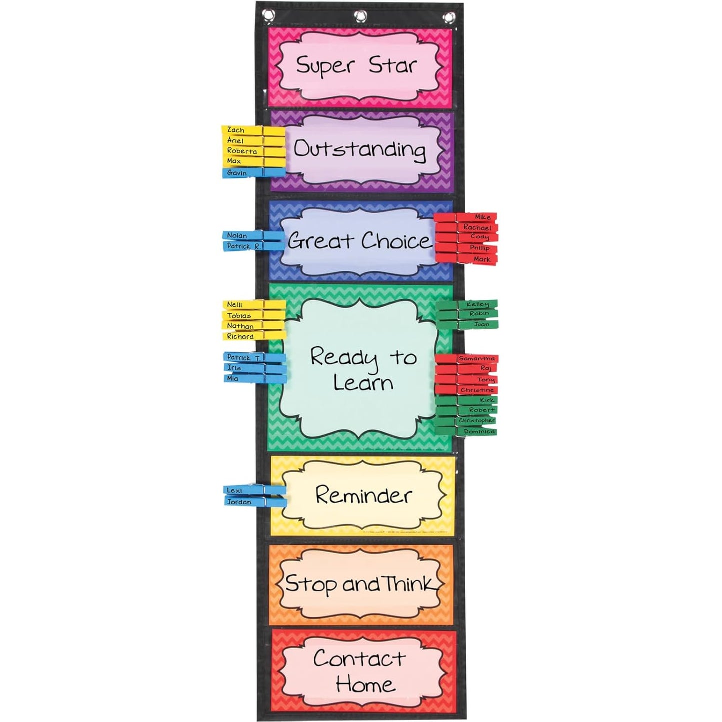 Really Good Stuff Classroom Behavior EZ-Tuck Clip-N-Track Pocket Chart and Clothespins - Track Student Actions Easily Each Day - Classroom Essentials & Must Haves
