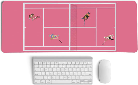 Girly Pink Preppy Desk Mat,Coquette Pink Tennis Court Mouse Pad,Tennis Sport Art Mouse Pad,Gift for Tennis Players,XL Large Laptop Desk Mat for Girls Dorm Home Office,31.5x11.8 Inch