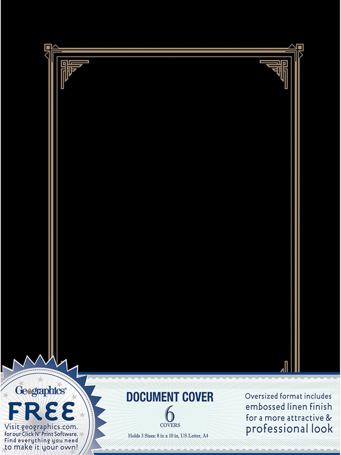 Classic Linen Certificate/Document Covers, 12.5” x 9.75”, Black (6 Pack)